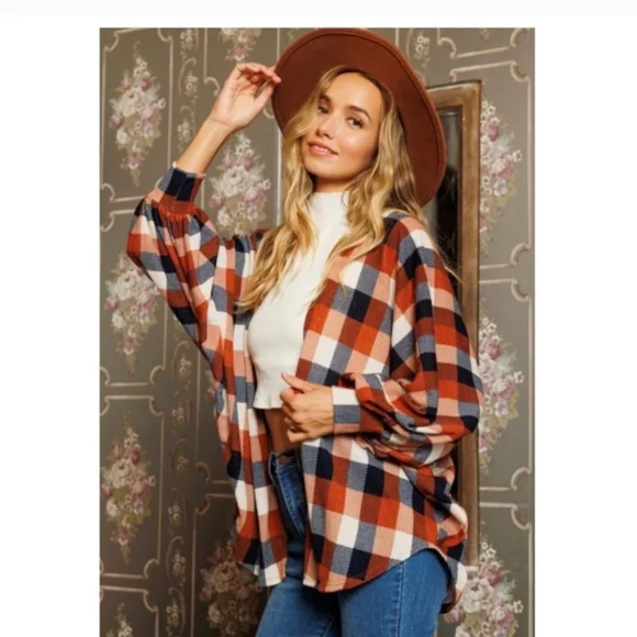 **SOLD**PLAID PATTERN RELAXED SLEEVE CARDIGAN-NEW - Picture 2 of 6